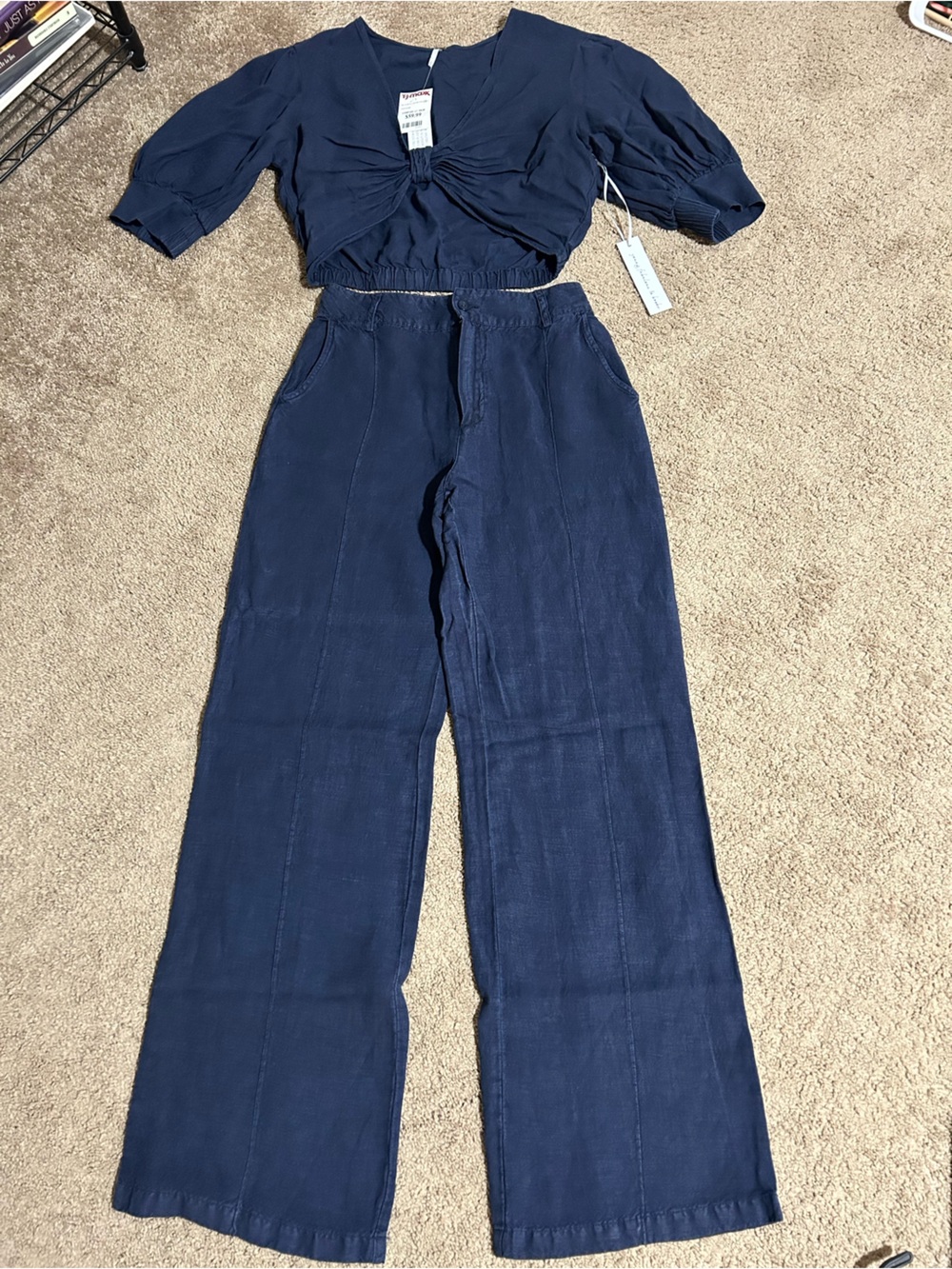 Young Fabulous & Broke Navy Wide-Leg Linen-Blend Jeans
